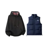 Темно-синий синий жилет + черный флисовый свитшот