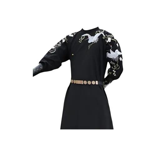 Huan Feather Черный Круглый вырез Халат + Кожа Ремень + Напульсник Мужской Ханьфу