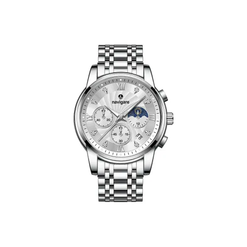 NAVIGARE Кварцевый механизм ремешок из нержавеющей стали мужские часы белый циферблат