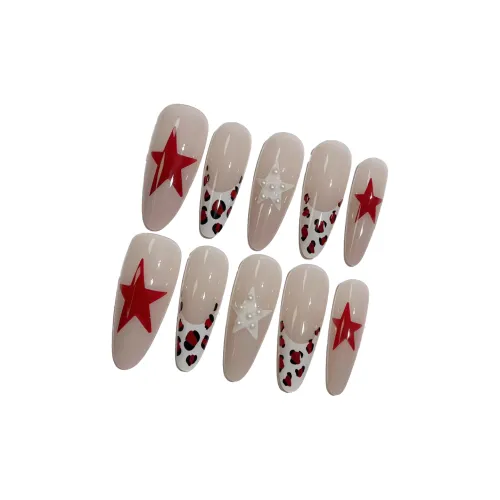 T Z Леопардовый принт Горячая девушка Французский False Nail Миндаль Короткий LADDER Однотонный Телесный Звезды