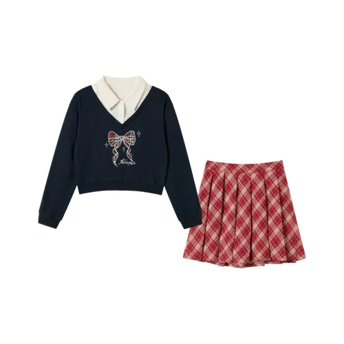 FABRIC PIG Темно-синий Свитшот+Короткая Юбка Женские Комплекты с Юбкой