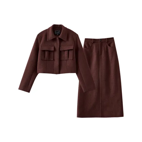 OUNIXUE Красный Коричневый Женский Комплект с Юбкой