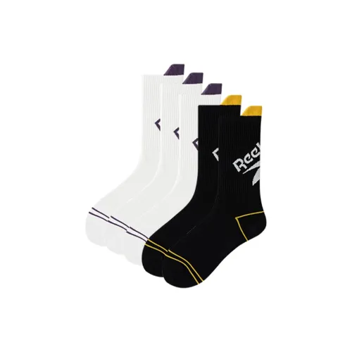 Reebok [5 пар] 3 Белых 2 Черных мужских носков MID до икры