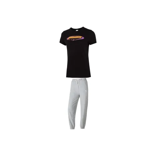 PUMA Clothing Комплект Белая Футболка + Серые Штаны Женские Повседневные Костюмы