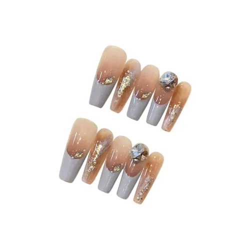 LIANJING [Милкшейк] Handcrafted False Nail Премиум Кремовый Позолоченный Квадратный Ромб Французский Румяна 30MM Трапециоидальный