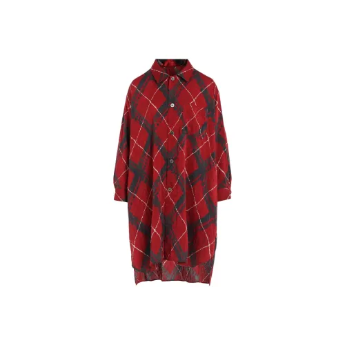 Yohji Yamamoto Fw25 WASHER BIAS Клетчатый Принт Длинный Рубашка Женские