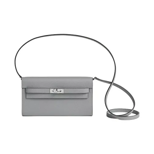 HERMES Kelly To Go Evercolor Телячья кожа Сумка через плечо Кошелек Женский Серый