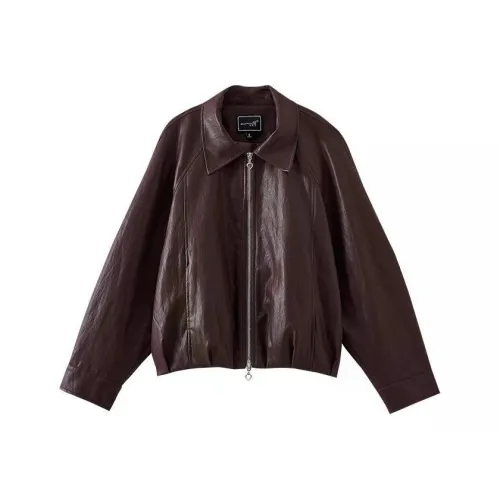 OUNIXUE Красный Коричневый Женская Кожаная Куртка