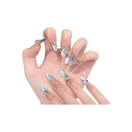 T Z Premium Luxury Французский стиль False Nail MID Длина Кошка's Eye Вспышка Кирпич Синий Градиентный Coquette