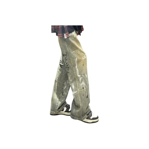 SINKACME Грязно-желтые школьные джинсы