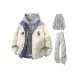 Абрикос + Светло-серые штаны + Серый свитшот