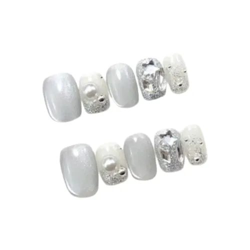 LIANJING [Янтарный Time] Ручная работа Фальшивая Погоня Укороченный Серебряный Кошачий глаз Ногтевой Шimmer Градиентный 22mm Квадратный