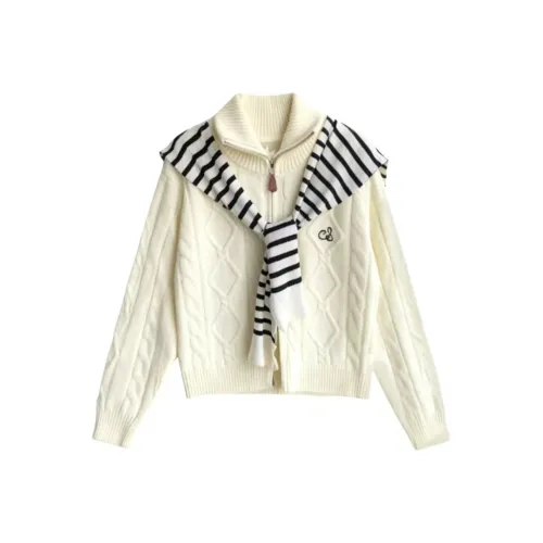 DYYPC Экрю Топ + Полосы Шаль Женская Трикотаж