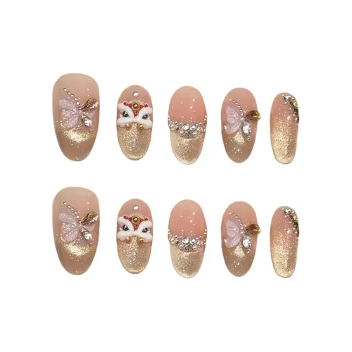 XIAMEIYU Новый год Богатство Лев Бабочка Gold Diamond Фальшивый ногтевой стержень Овал Кошачий глаз 20 мм