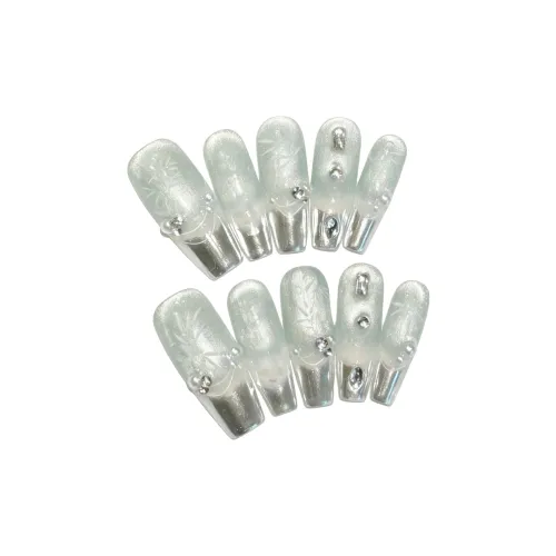 XIAMEIYU Новый китайский стиль Кошачий глаз Атмосферный False Nail Трапециевидный Длинный Зеленый Однотонный Кошачий глаз 32 мм