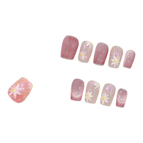 Rui Jin Цветочный Кошачий глаз Цветочный False Nail Короткий Свет Однотонный Мелкие блестки 18mm