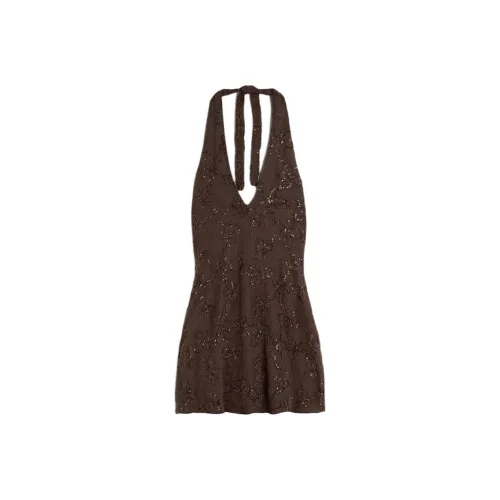 Motel Rocks Codami Halterneck Мини Платье Sequ KNIT Темно-кофейный Без рукавов Платье Женские