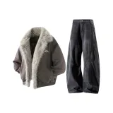 Серое пальто + черные джинсы