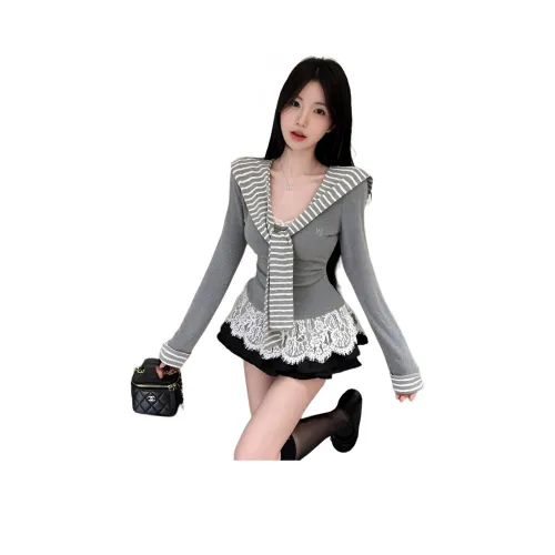 SNZX Комплекты одежды Серый топ + Шаль + Черная юбка Женские Юбка Комплекты