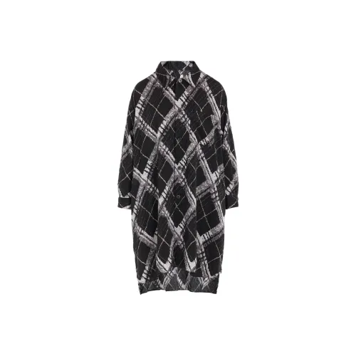 Yohji Yamamoto FW25 WASHER BIAS Клетчатый с принтом длинная рубашка женская