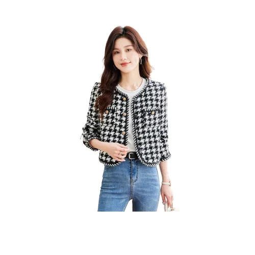 Cypress House Укороченное пальто женское черно-белое узор "гусиная лапка"