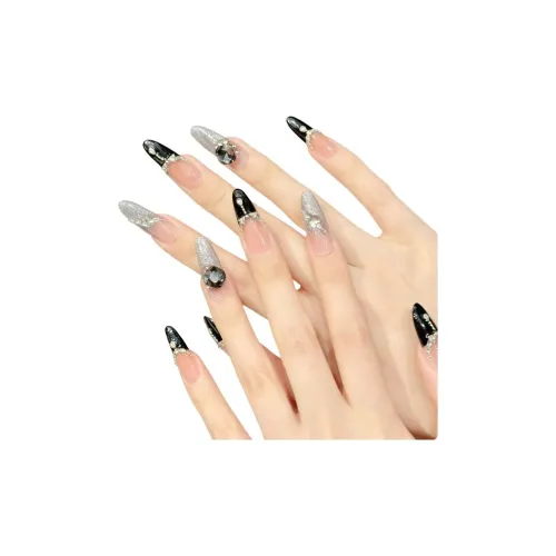 KDOW Темно-ночной Ветер Премиум черный Французский Сверкающий Серый Кошачий глаз Стразы Nail Art Накладные ногти Овал