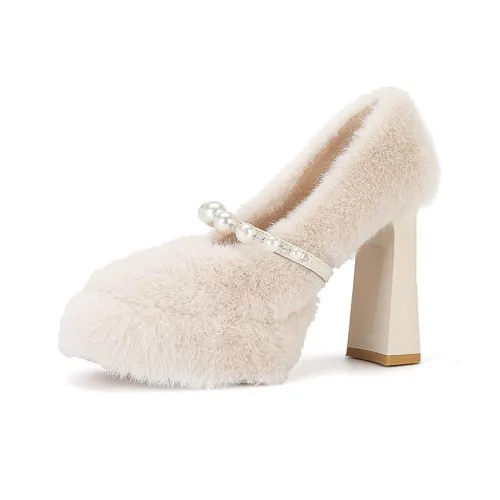 Zubumei Грубый каблук Туфли Мэри Джейн 11CM Женские Экрю