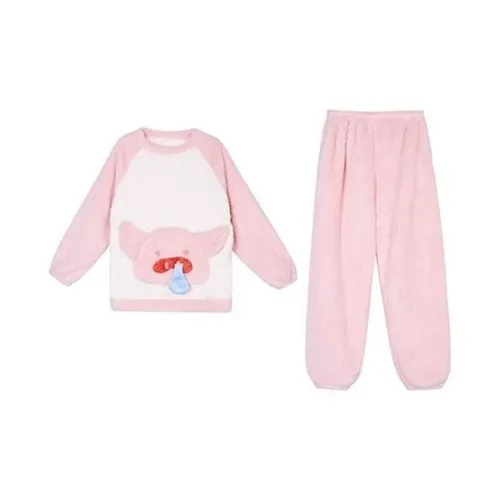Dippanis Pocket Pink Piglet Women's Pajama Sets Dippanis Карман Розовый Piglet Женские Пижамные Комплекты