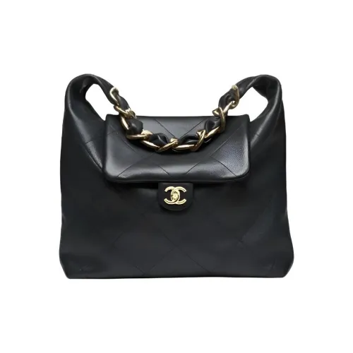 CHANEL Телячья кожа Сумка через плечо Экстра-большая Женская Черная