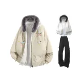 Хаки пальто + белый серый свитшот + черные штаны