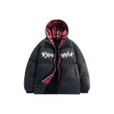 Темно-серый с красным в клетку, капюшон