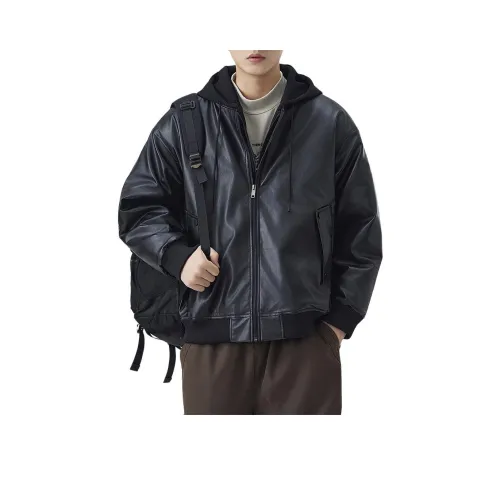 ZENGZHI Кожа Куртка Свободный крой Прямой крой Унисекс