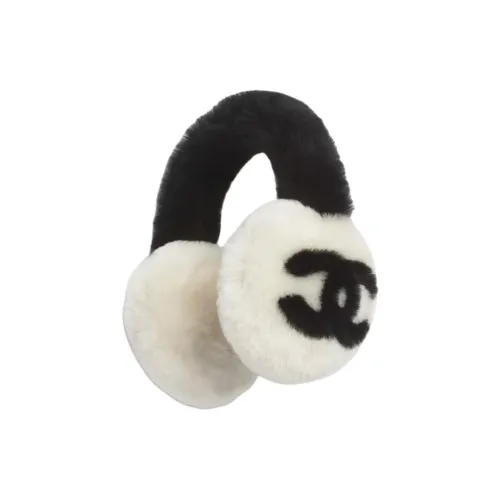 CHANEL Двойной Sided Shearling Shearling Наушники-подвески Унисекс Белый Черный