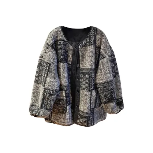 IWZI Черный Серый Клетка [Утепленный] Женское Пальто