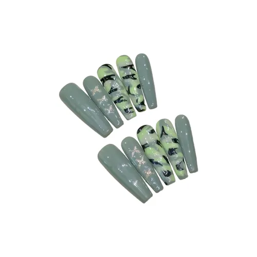 Fanze Весна и Лето Армейский зеленый False Nail Длинный Зеленый камуфляж Градиентный Стиль Instagram