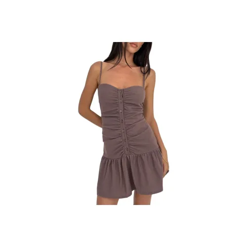 Motel Rocks Yuha На пуговицах Мини Платье Deep Тауповый Slip Платье Женские