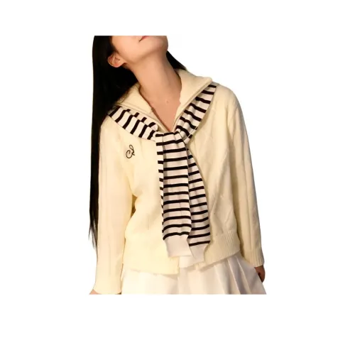 HNUF Экрю Топ + Полосы Шаль Женская Трикотаж