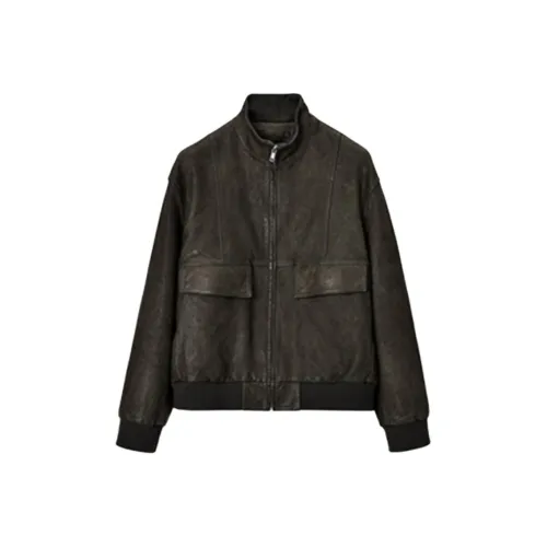 SINBOS Армейский зеленый Мужская кожаная куртка