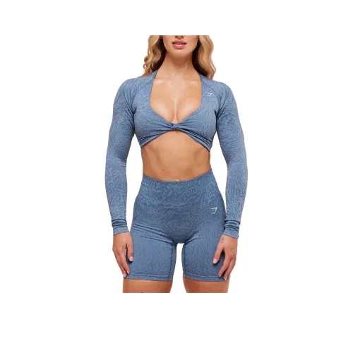 GYMSHARK Выцветший Синий Perry Синий Женские Короткие Топы