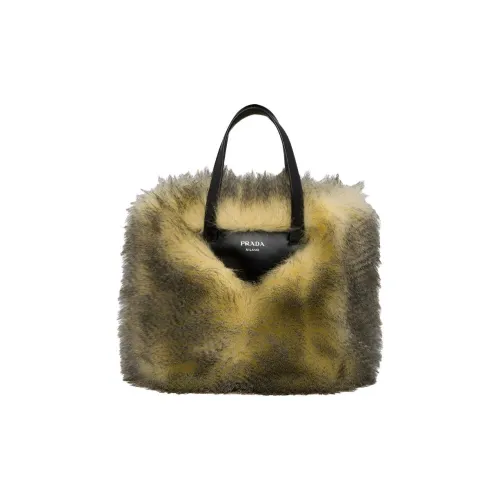 PRADA Luggage Collection Искусственный мех Ткань Сумка Женская Светло-желтая + Черная