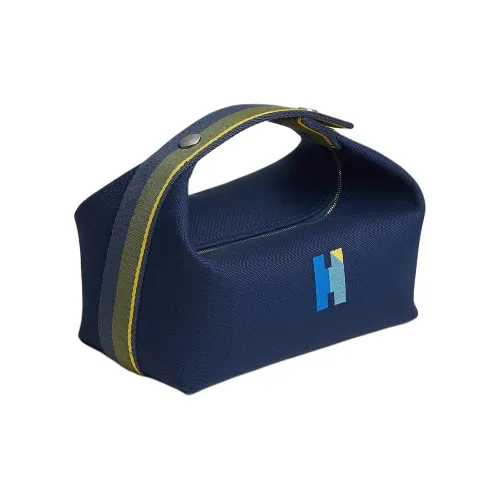 HERMES Невеста a Brac Хлопок Туалетная сумка Маленькая Женская Морской синий