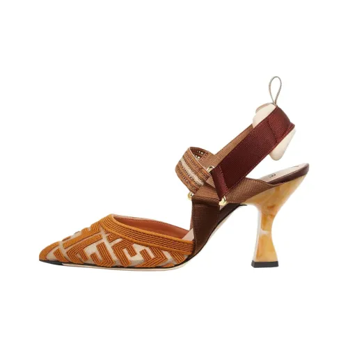 FENDI Colibri Грубый каблук Высокие каблуки 8,5 см Женские Коричневый