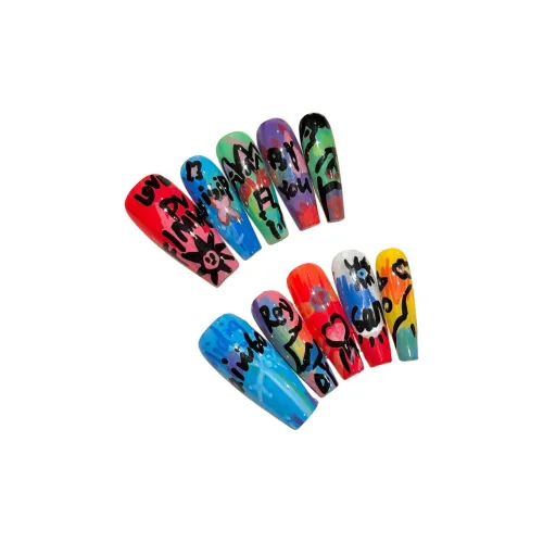 Rui Jin Многоцветный Импрессионистский Граффити Масляные Картины False Nail Длинный Кожа Положительный Градиент Милый 28 мм