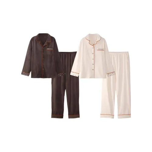 Bejirog Абрикос + Коричневый Унисекс Пижамные комплекты