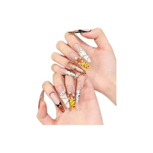 Yun Yue Joe Ручной работы Тисненый Леопард Французский стиль False Nail Tapered Длинный Леопардовый принт Smudge Coquette 30MM