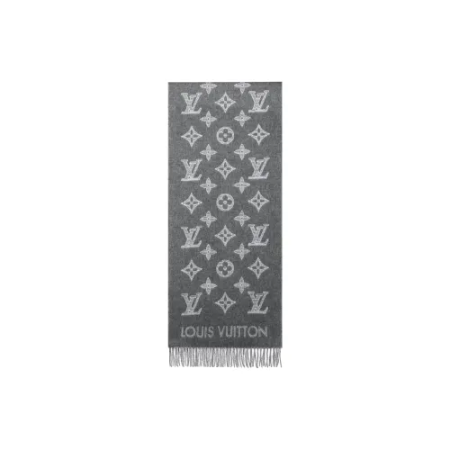 LOUIS VUITTON Monogram SHADOW Sheep Wool Knit Шарфы Мужской Серый Черный