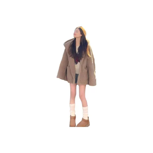 QIAOMONVHAI Молочно-чайный Бежевый Женское Пальто