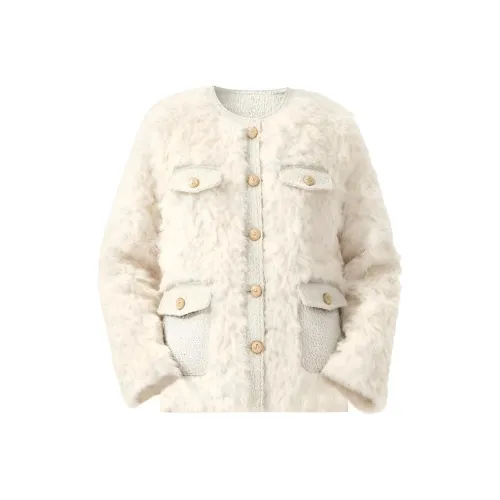 HNUF Экрю Пальто Женские Бархатные Куртки