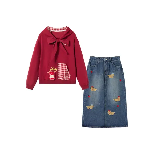 FABRIC PIG Красный Свитшот + Юбка Женские Комплекты с Юбкой