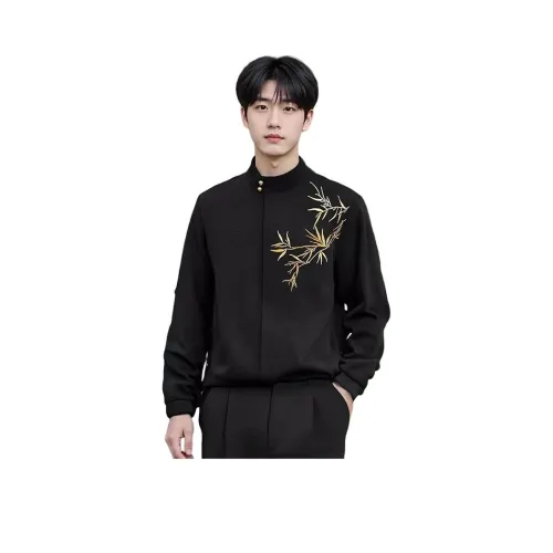 QEWBG Черный [Китайский стиль Вышивка] Унисекс Рубашки